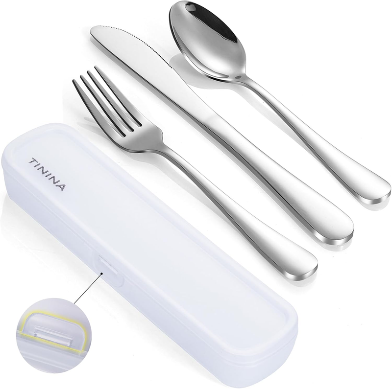 Travel Cutlery Sets with Case, 4-Piece Stainless Steel Portable Utensils, Reinfo