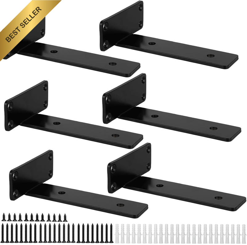 Floating Shelf Brackets, 6 Pack Heavy Duty Brackets for Shelves, Black Metal L B