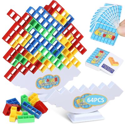 64Pcs Tetra Tower Game,Stack Attack Stack Games for Kids & Adults,Kids Games,Kid