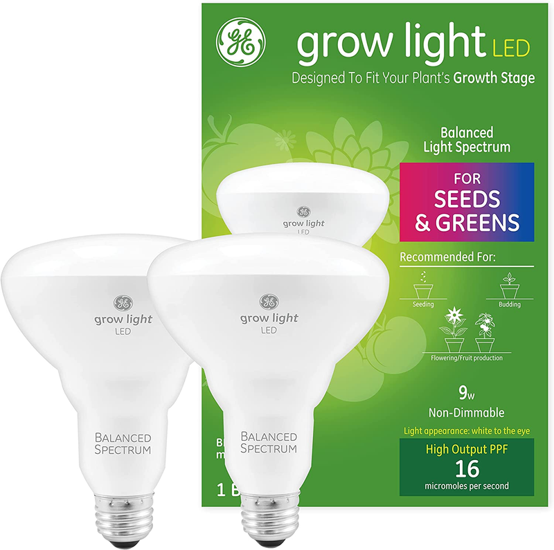 (2 Pack) GE Grow Light for Plants, LED Light Bulb for Seeds and Greens with Bala