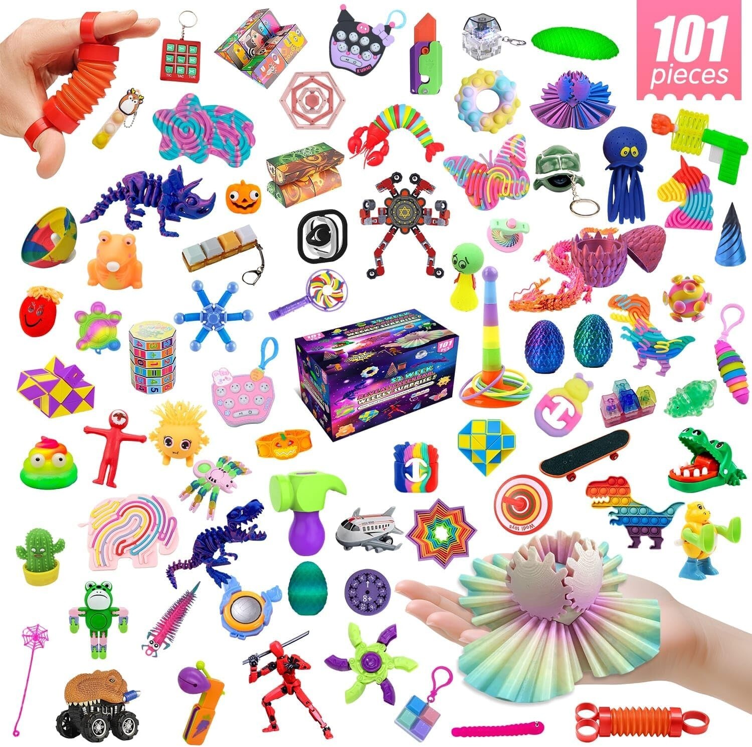 101 Pcs Large Fidget Mystery Box for Kids Girls & Boys - Fun Sensory Fidget Toys
