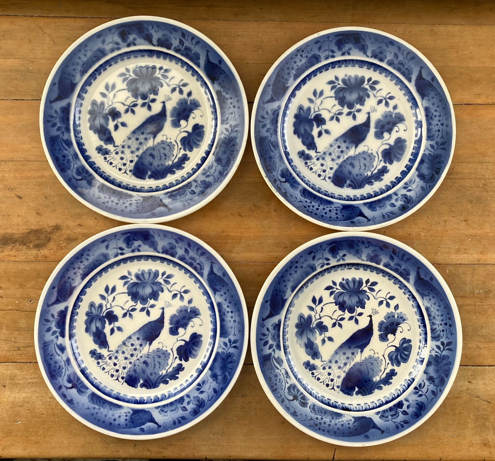 RARE Set of 4 Royal Copenhagen PEACOCK Cobalt Blue ALUMINIA