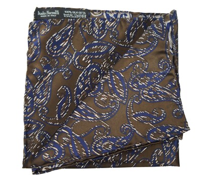$80 New ITALO FERRETTI Brown w Black & White Paisley Silk Pocket Square 13''