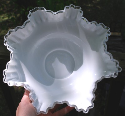 Set of 2 Vintage FENTON SilverCrest WHITE MILK GLASS Bowl Dish  RUFFLE 10.5 & 8