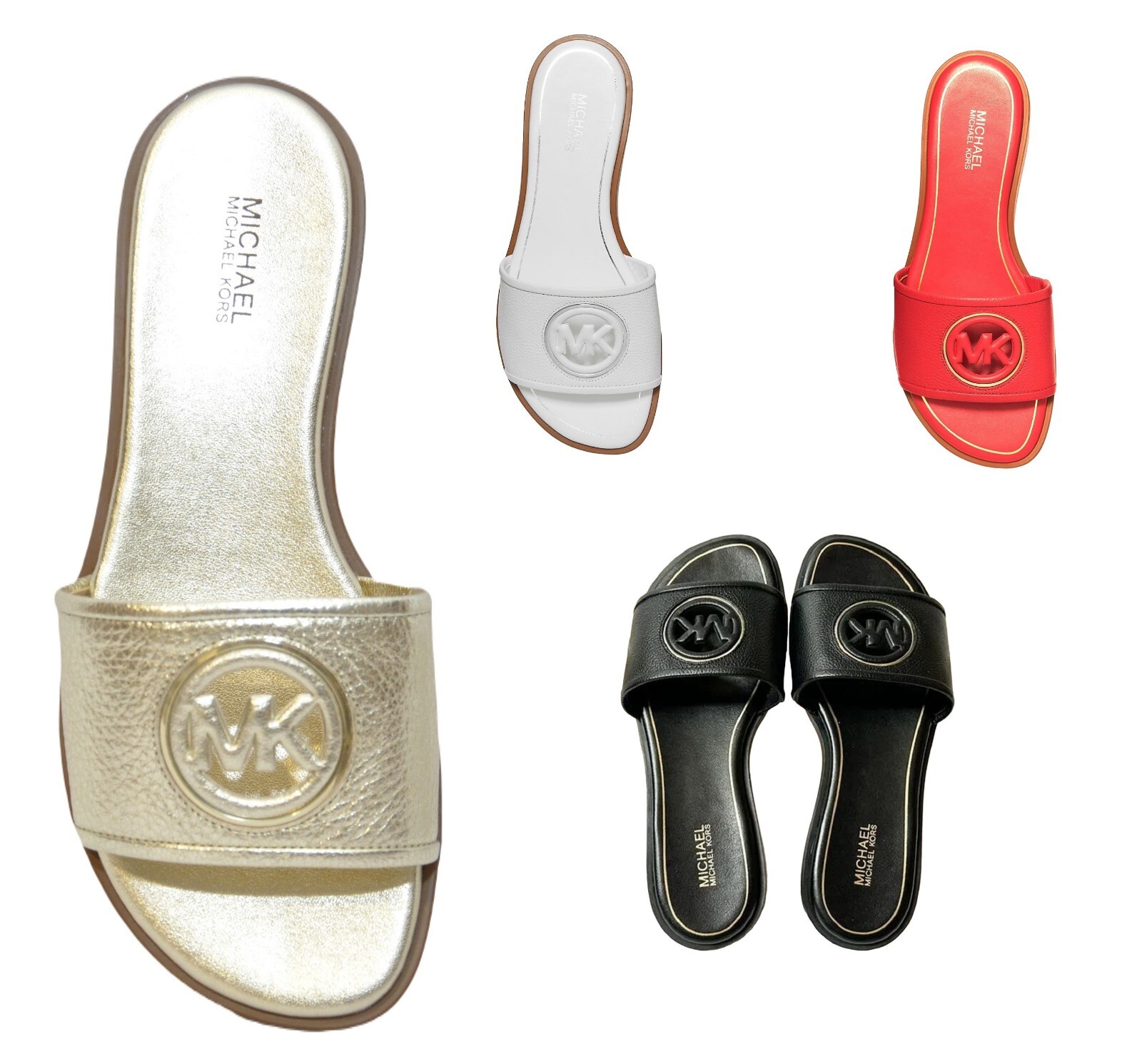 Michael Kors Deanna Cutout Leather Slide Sandal Poppy/White