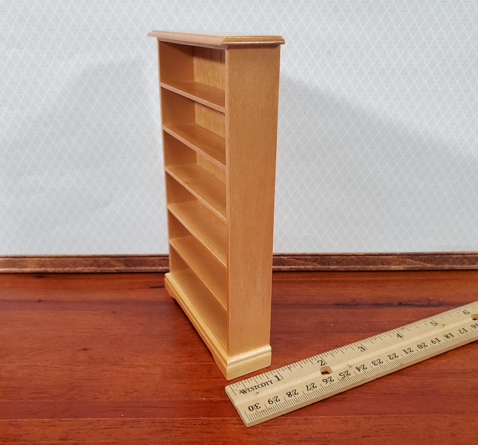 Dollhouse Tall Bookcase Shelves Bookshelf Light Wood Finish 1:12 Scale Miniature