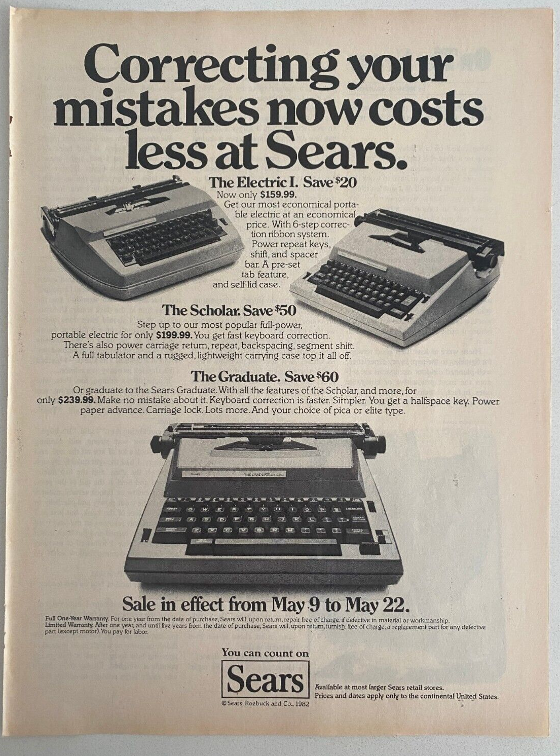 Sears Electric I, The Scholar, The Graduate Typewriters Vintage 