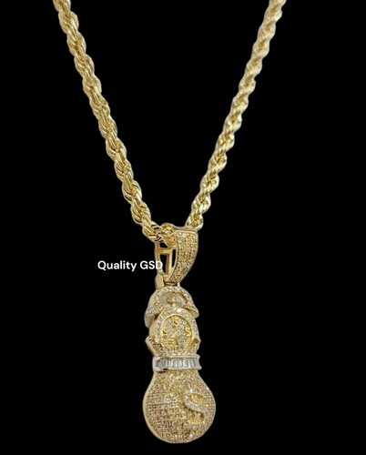 Pre-owned Quality Gold Money Bag Charm Pendant 10k Yellow Gold 0.60 Ct Diamond Men's Charm Real, 1.2"