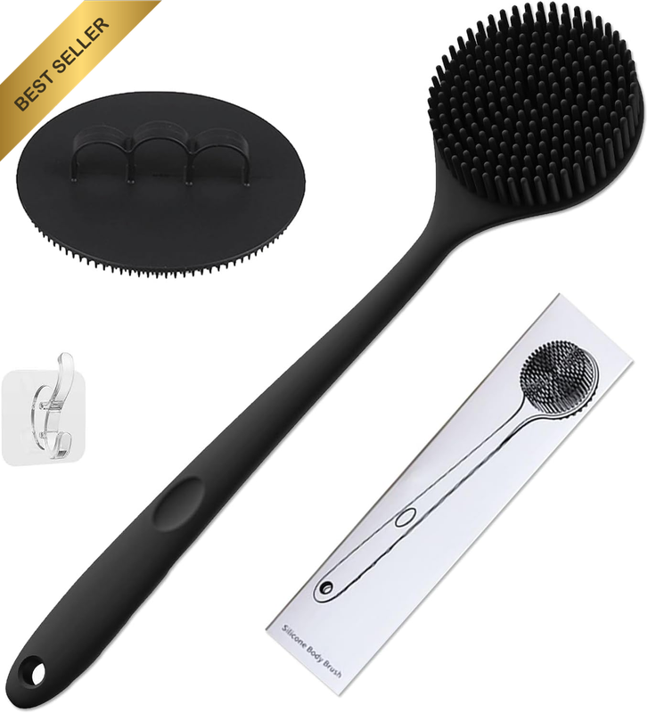 Silicone Body Scrubber,4 in 1 Silicone Back Scrubber & Soft Bath Glove Set,Deep 