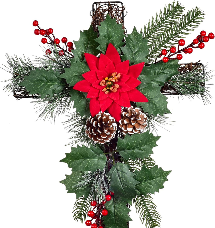 2 Pack Outdoor Solar Lights Christmas Decorations, Cross Stake Lights with Faux
