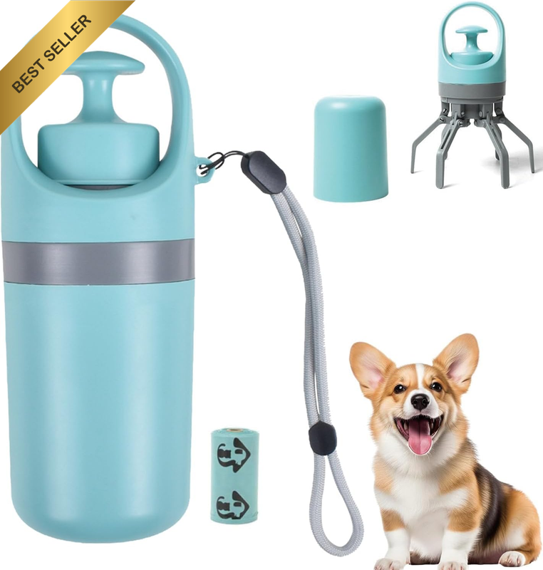 Portable Dog Poop Scooper with Bag Dispenser & Leash Clip Claw Tool for Lawns, G