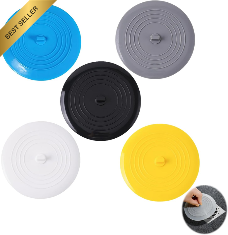 Tub Stopper Set of 5, 6-Inch Silicone Drain Cover Plug within 5 Colors, Universa