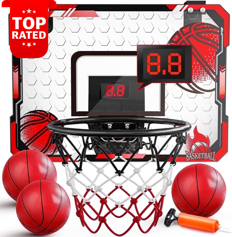Indoor Basketball Hoop Electronic Scoring Foldable Dunk Rim Game 3 Balls Pump