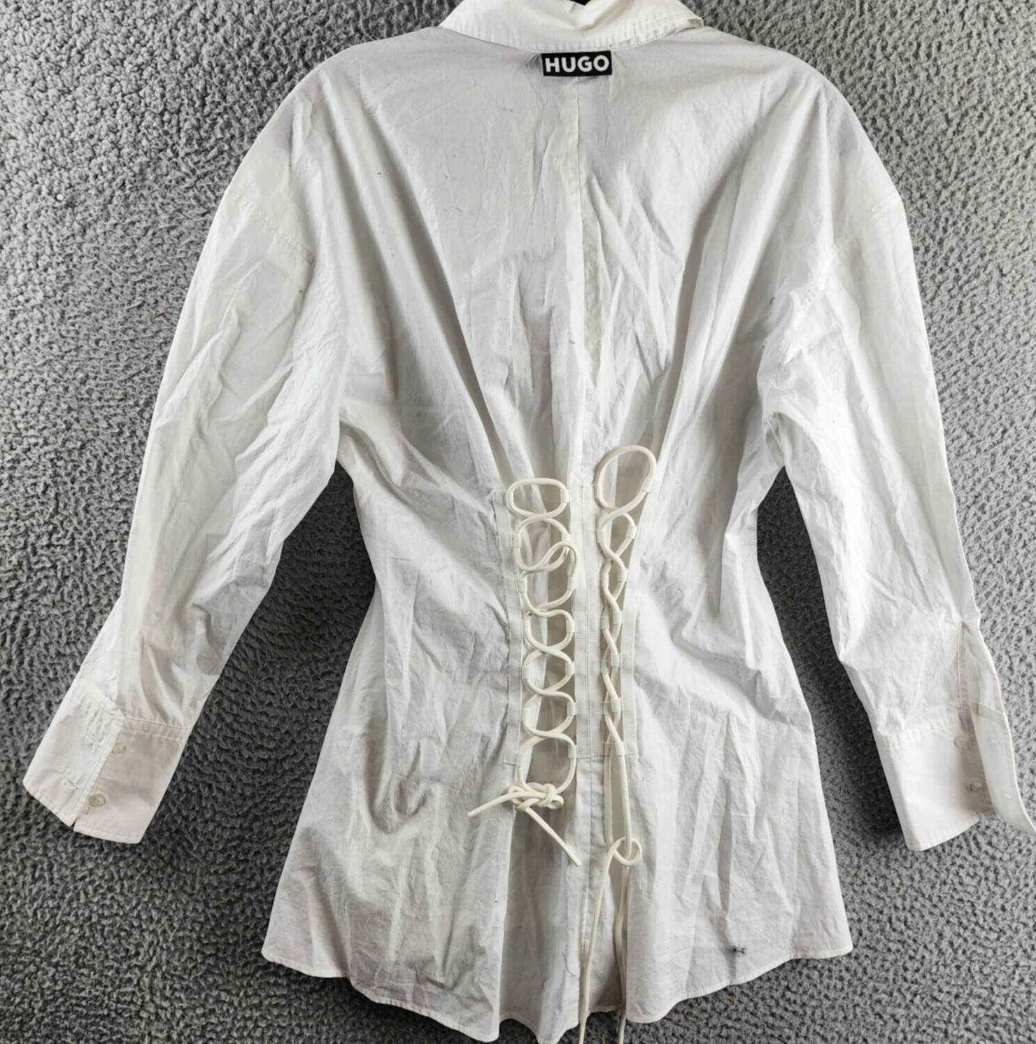 HUGO Eulaila Spread Collar Blouse Women's 4 White Button Closure Long Sleeves - Picture 12 of 16