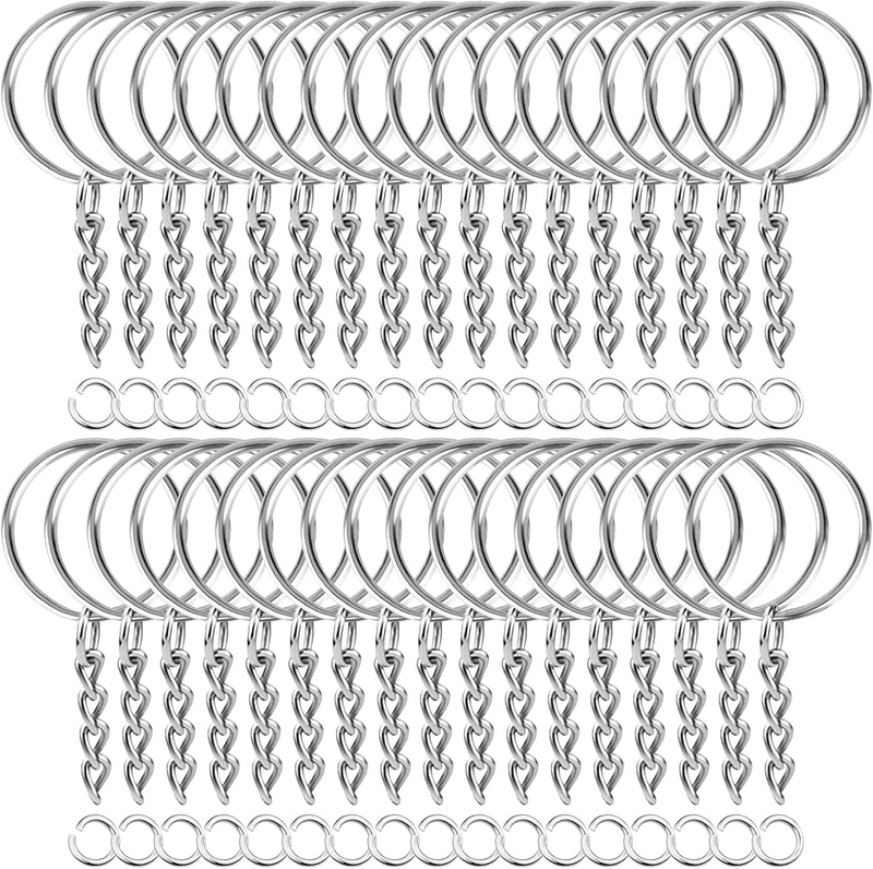 Paxcoo 50Pcs Keychains with Chain and 50 Pcs Jump Rings, Keychain Rings Kit Find