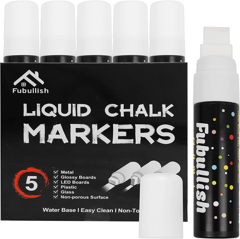 For Car, 5 Pack Washable Glass Pen, 15mm Jumbo White Paint L