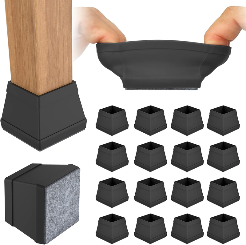 16 PCS Square Silicone Chair Leg Floor Protector, Chair Leg Cover, Furniture Leg