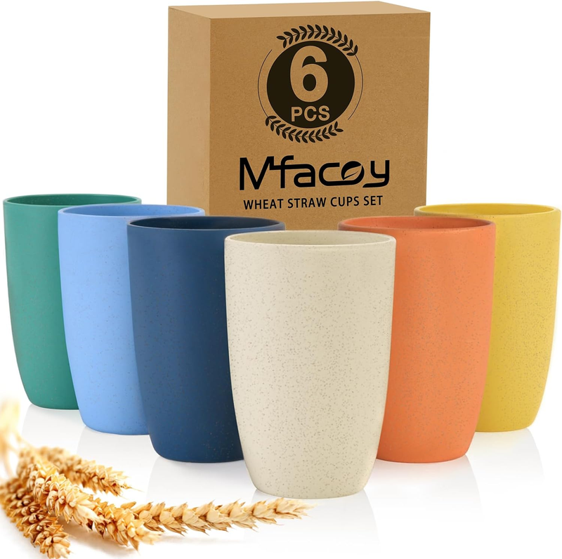 Wheat Straw Cups Set of 6, 12 Oz Unbreakable Drinking Cups, 