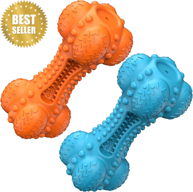 Squeaky Dog Chew Toy for Aggressive Chewers Large Breed, Tough Rubber Bone with
