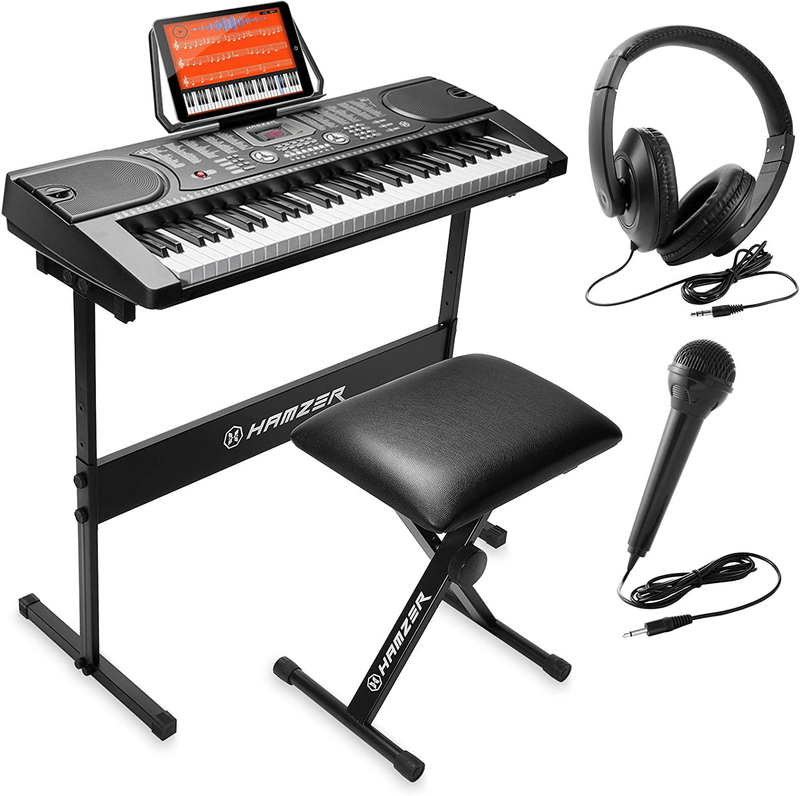 61-Key Portable Electronic Keyboard Piano with Stand, Stool, Headphones, Microph