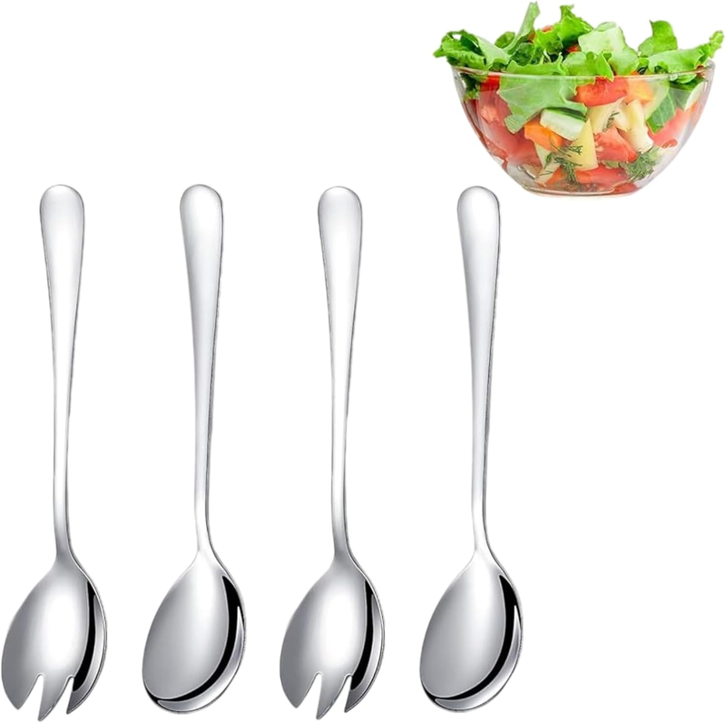 Stainless Steel Salad Serving Utensil, 4-Piece， Large Spoon and Fork Serving Set