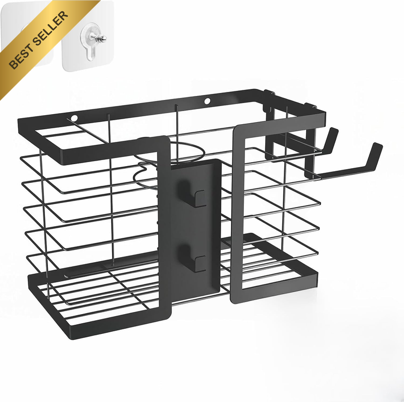 Hair Tools Organizer 3-In-1 Metal Blow Hair Dryer Holder Wall Mount No Drilling