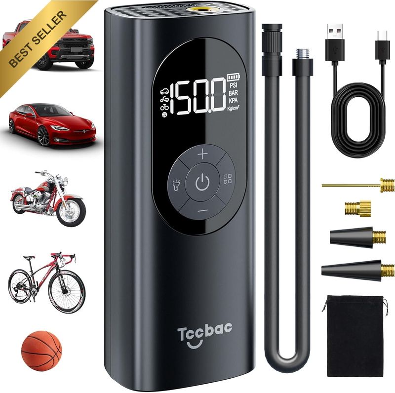 Large Motor 2X Fast Portable Air Compressor Tyre Inflator,Electric Bike Pump wit