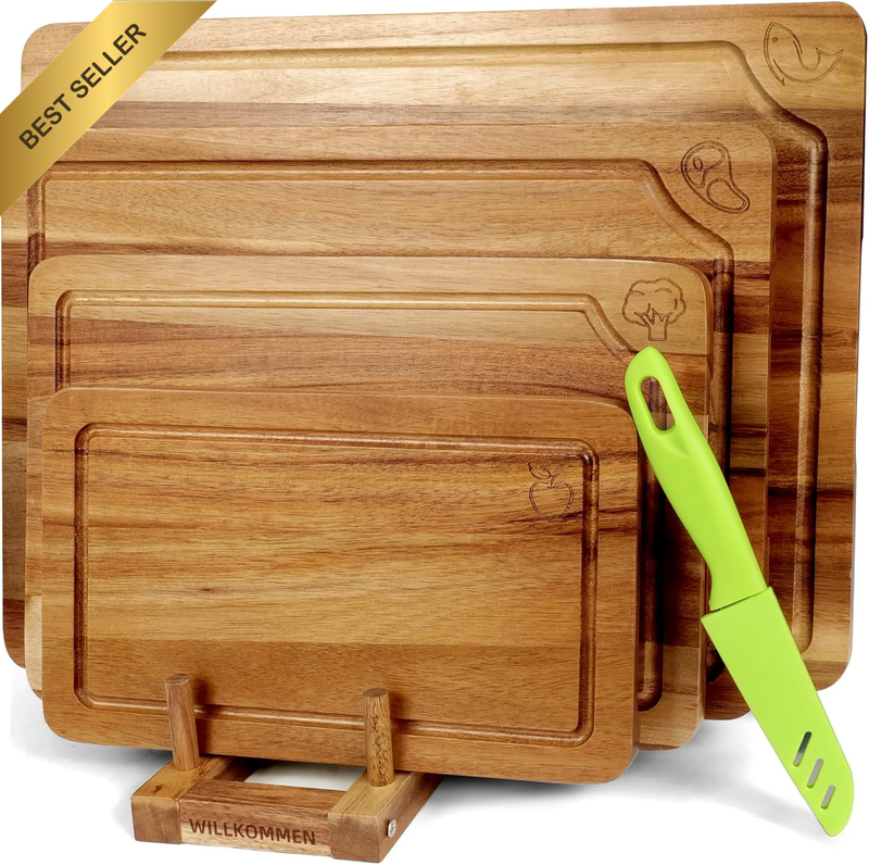 4-Piece Acacia Chopping Boards Set,Chopping Boards for Kitchens,Solid Wooden Cut