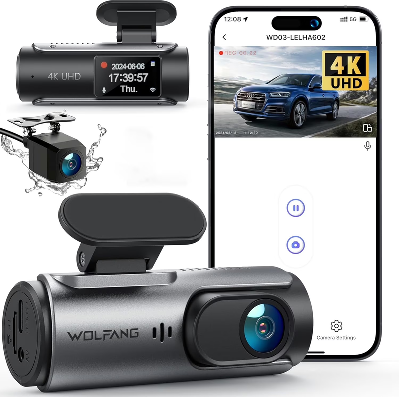 Dash Cam Front and Rear, 4K+1080P Dual Car Camera, Parking Monitor, Loop Recordi
