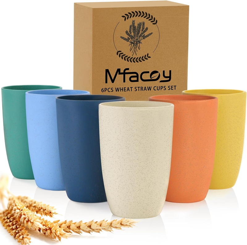 Wheat Straw Cups Set of 6 12Oz Unbreakable Reusable Stackable Tumbler Cups