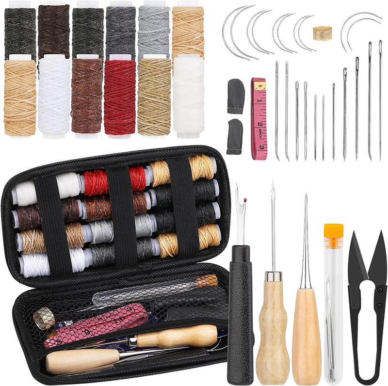 Leather Sewing Tools Leather Sewing Kit with 12 Colors Leather Sewing Wax Thread