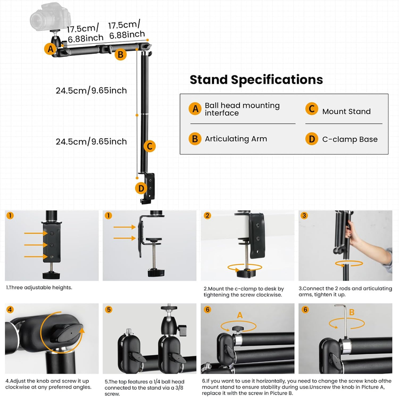Desk Camera Mount Stand Heavy Duty Articulated Camera Arm Articulating Table Mou
