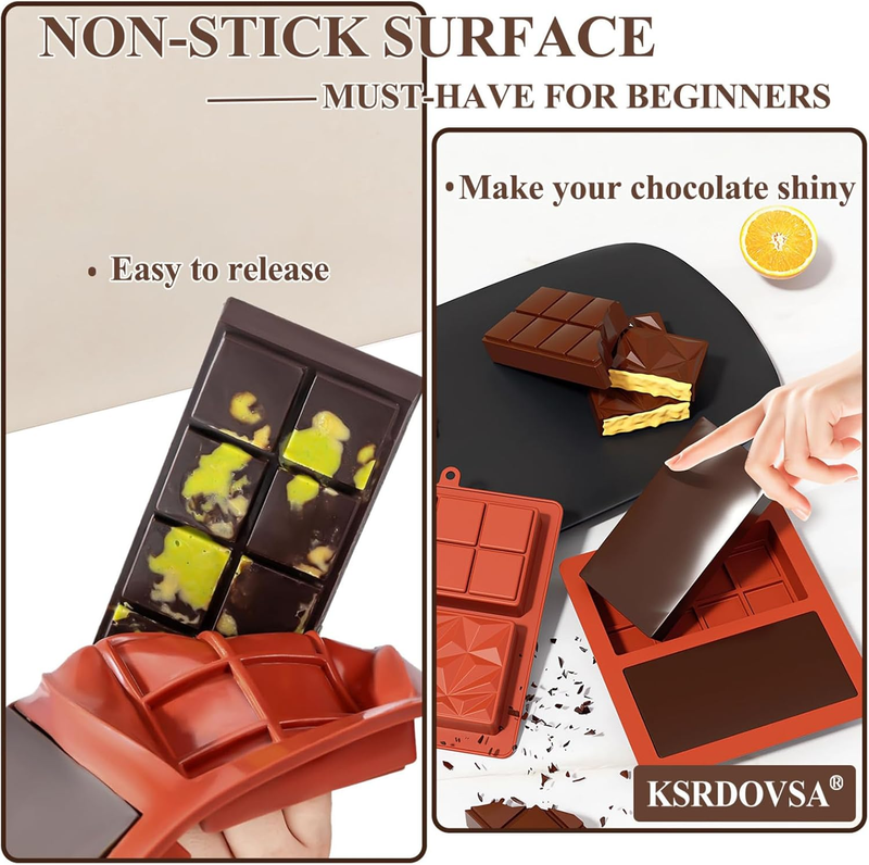 Chocolate Bar Mold, 2 Pcs Chocolate Molds Silicone, Non-Stick Chocolate Mold Dee