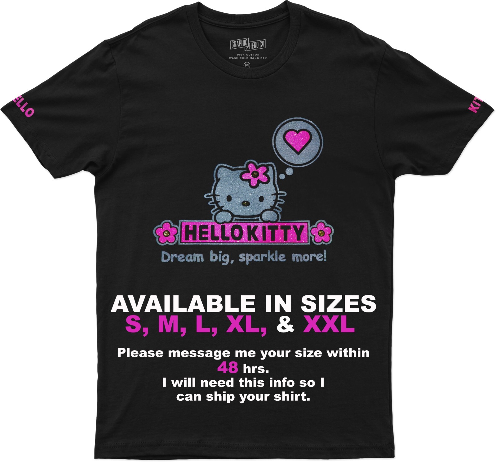 Hello Kitty Unisex Black Glitter T Shirt | eBay