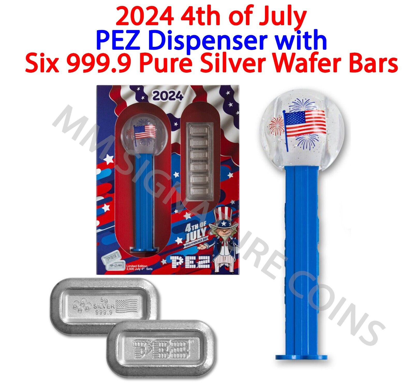 2024 4th of July Fourth PEZ Dispenser PAMP six 5g of 999.9 2024 4th of July Fourth PEZ Dispenser PAMP six 5g of 999.9