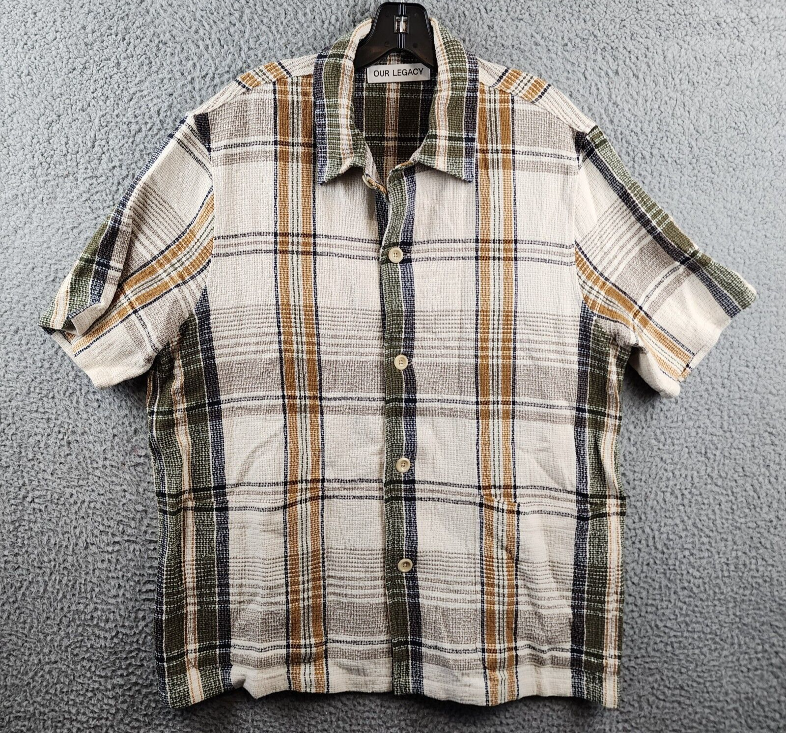 トップス OUR LEGACY ELDER SHIRT SHORT SLEEVE 46 OUR LEGACY Elder Short Sleeve Shirt Men's 46 Ecru Green