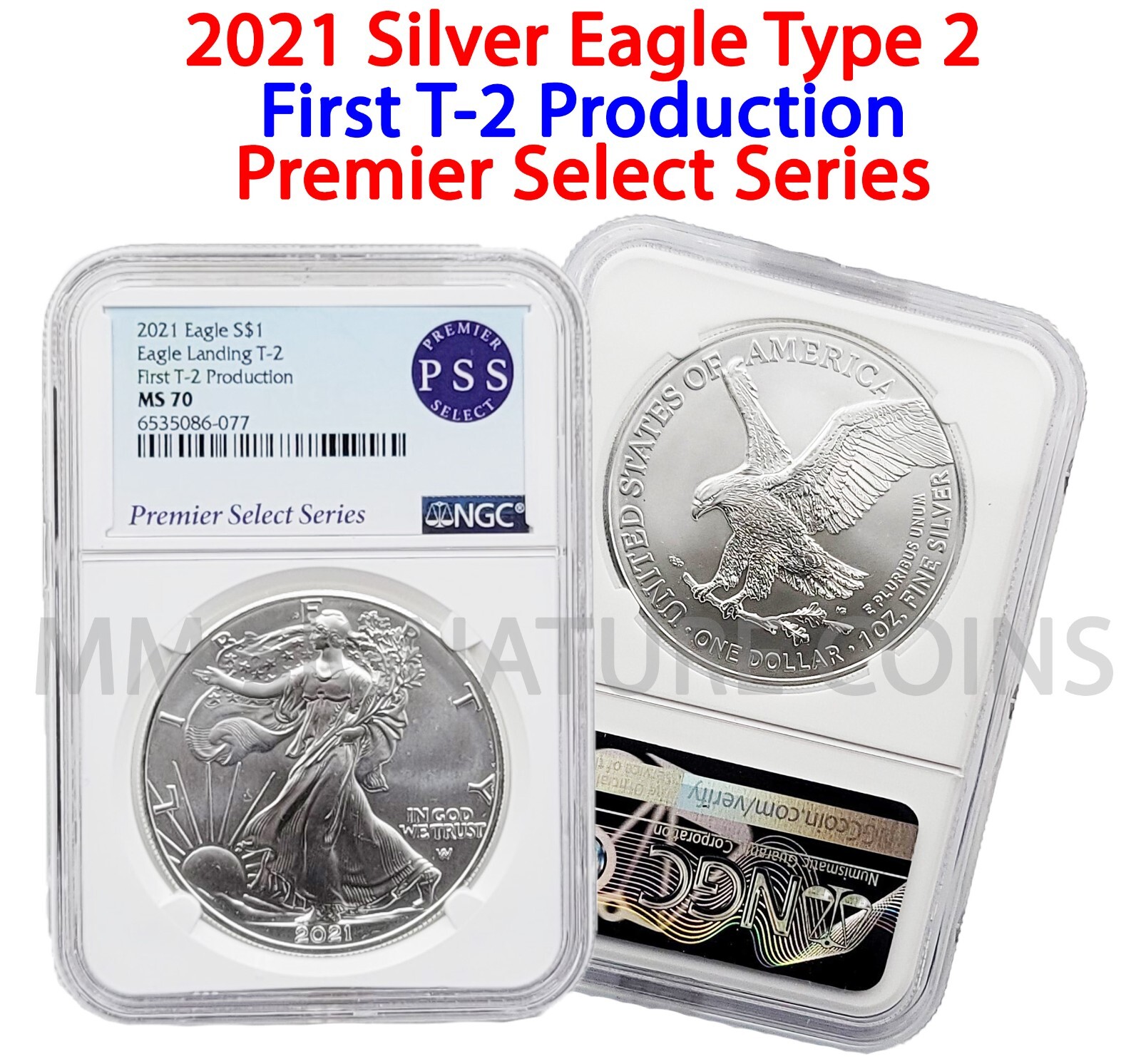 イーグル銀貨-type2 2021 PCGS MS70 Silver Eagle 2021 $1 1-oz Silver Eagle Type 2 PCGS MS70 FDI w/Black Core