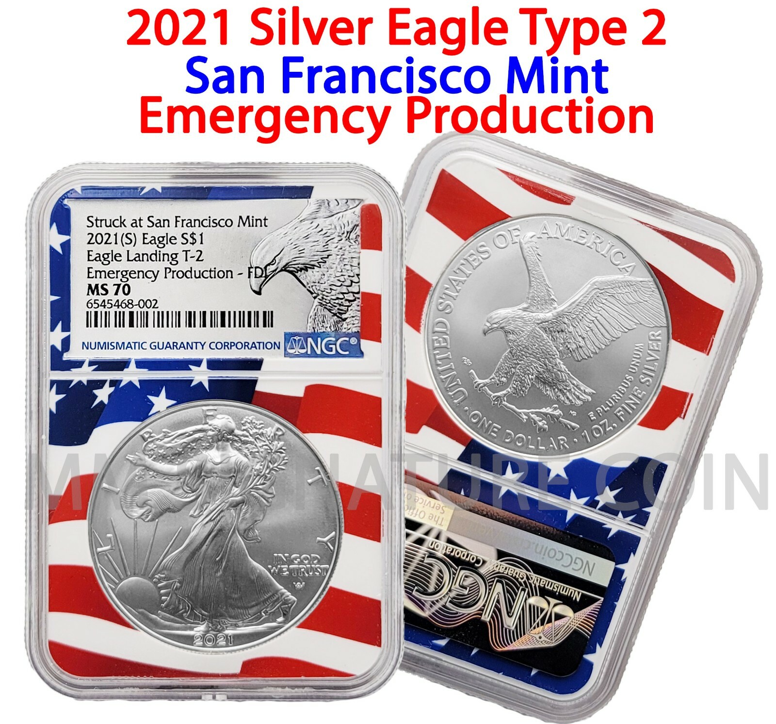 銀貨 Struck at San Francisco 2021 MS70 2021 (S) $1 Silver Eagle NGC MS70 Emergency Production FDOI