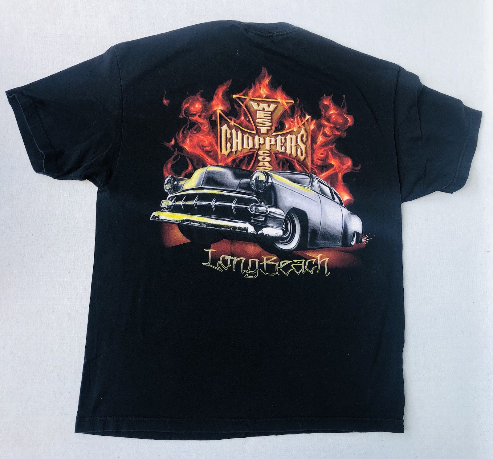 VTG Jesse Who West Coast Choppers Biker Shirt Bel Air Flames Long Beach Mens XL