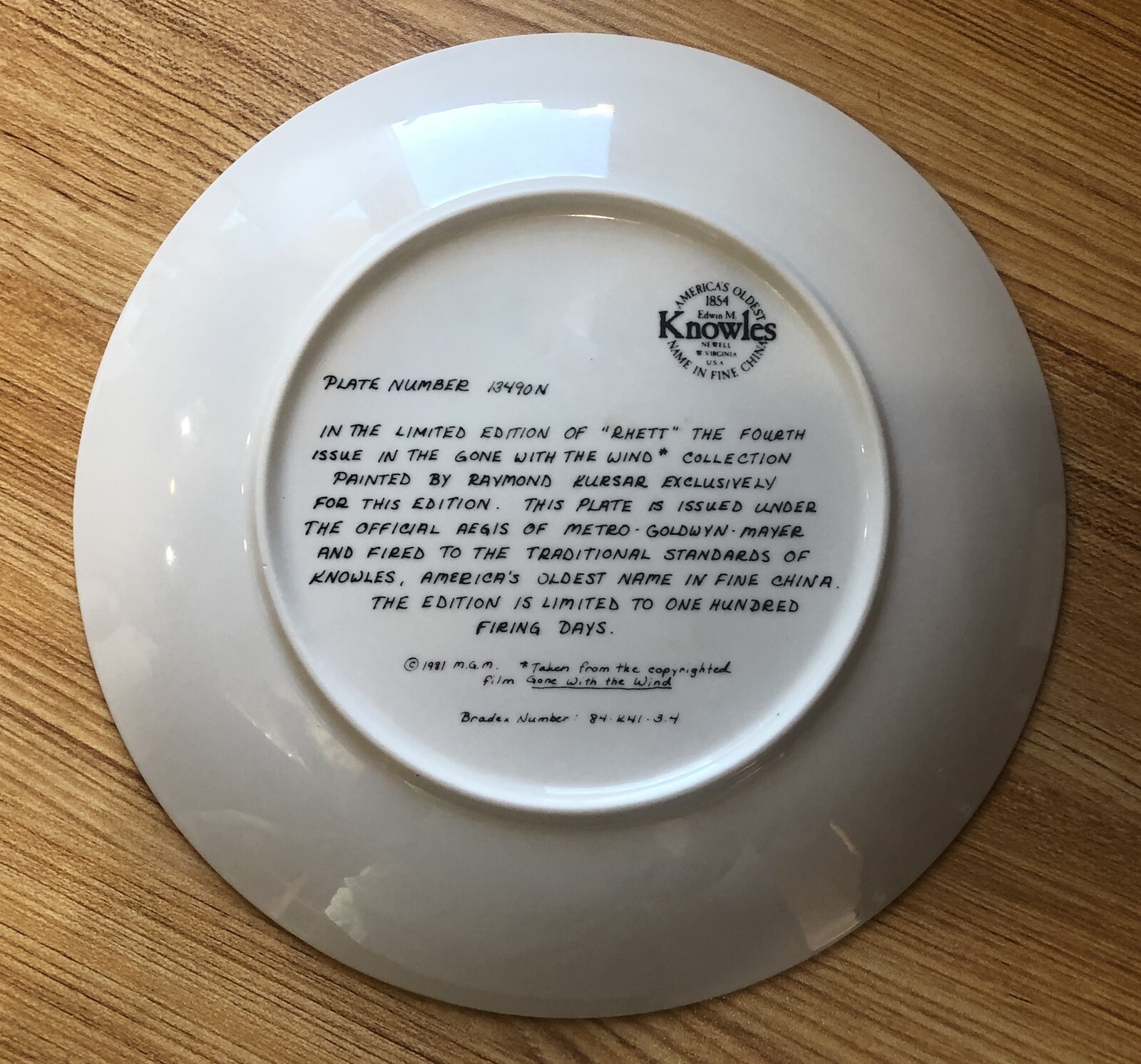 Gone With The Wind Collector Plate 1981 Knowles RHETT