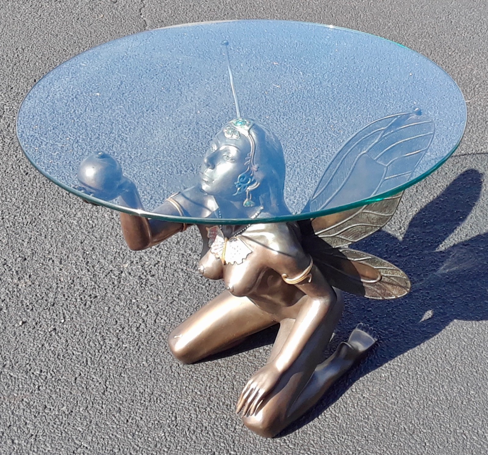 Vintage Patinated Bronze Art Deco Style Figural Winged Maiden Center table
