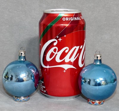 Christmas Ornament Glass POLAND Ball Vintage Long Neck Blue 2.5