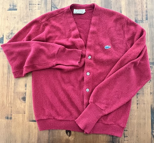 Vintage Mens Large Izod Lacoste V Neck Cardigan Sweater Red Vintage Mens Large Izod Lacoste V Neck Cardigan Sweater Red