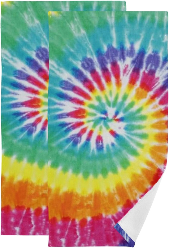Vdsrup Tie Dye Hand Towels Rainbow Spiral Towel Set of 2 Small Bath Towels Soft