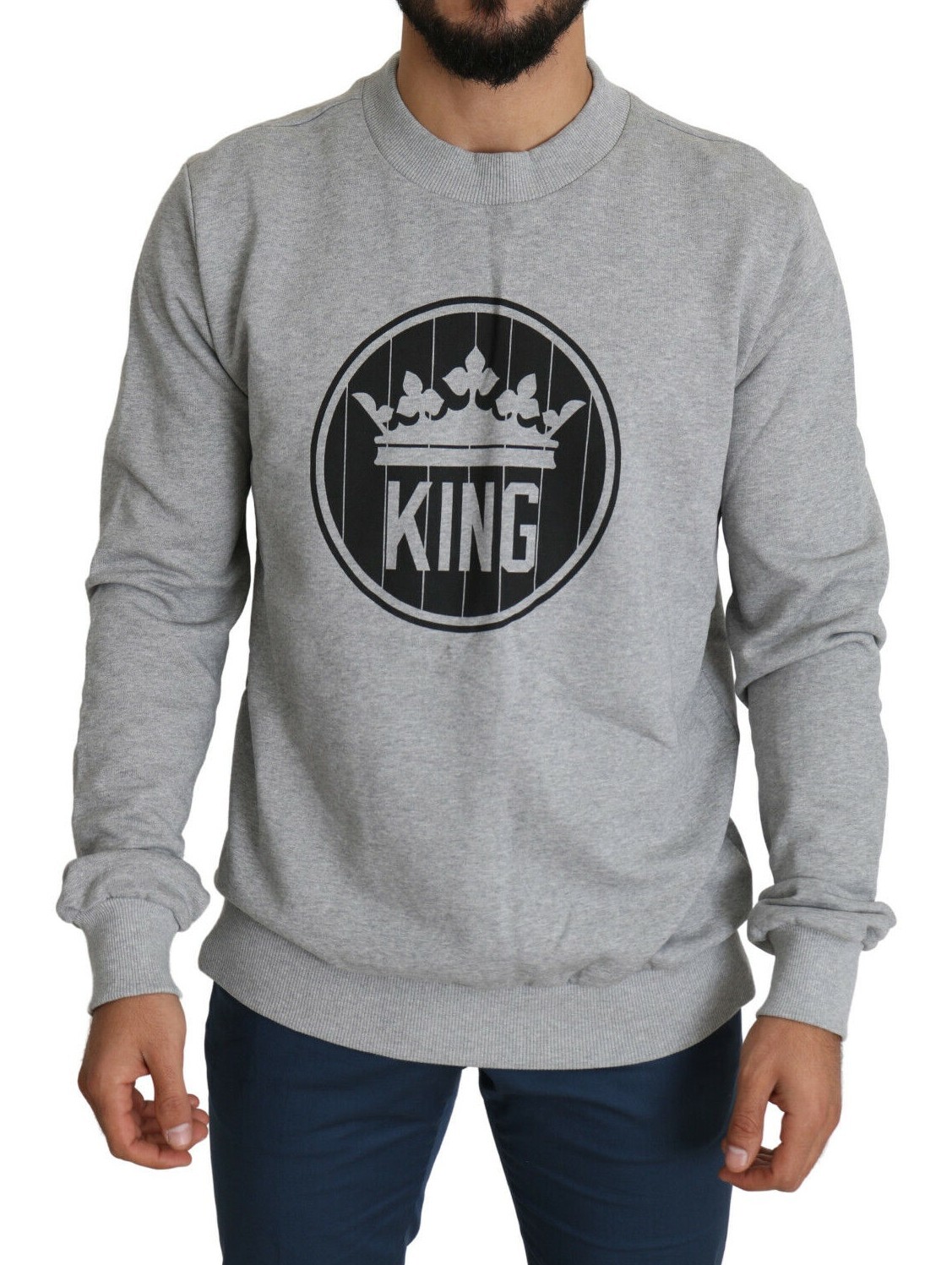 

DOLCE - GABBANA Свитер Серый хлопковый пуловер с принтом Crown King IT56 / US46 / XXL