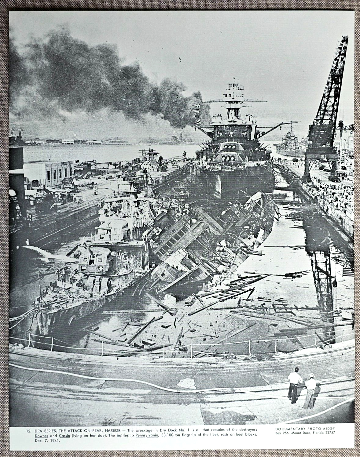 11x14 PHOTO ATTACK ON PEARL HARBOR NAVY SHIPS USS DOWNES, CASSIN, PENNSYLVANIA