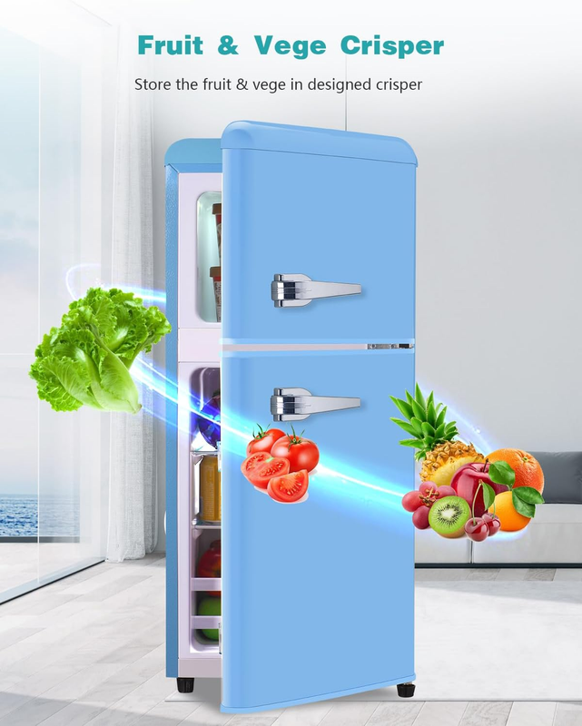 Fls-80-Blue 3.5Cu.Ft Compact, Small Refrigerator with Freezer, Retro Fridge with