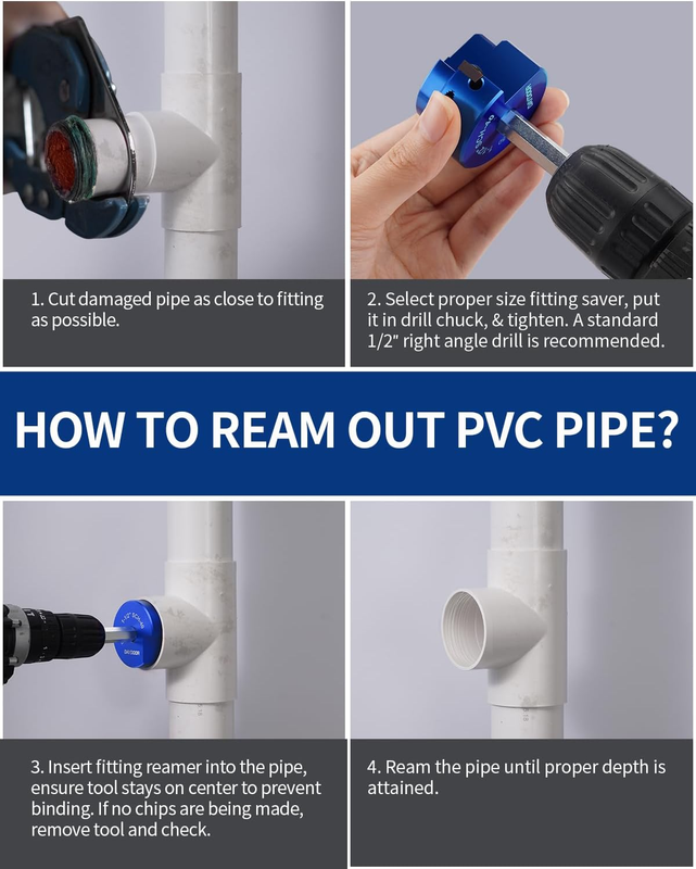 1-1/2'' PVC Pipe Reamer, PVC Reamer Tool, PVC Fitting Saver, Fits into Standard