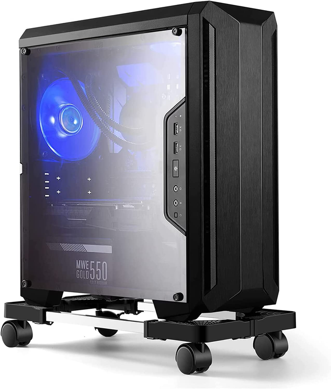 Computer Tower Stand, Adjustable Mobile CPU Stand with 4 Rolling Caster Wheels,
