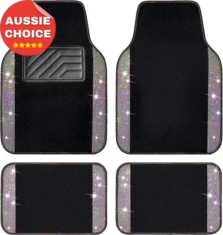 Sparkly Rhinestone Diamond Car Floor Mats Anti-Slip Waterproof Universal Fit